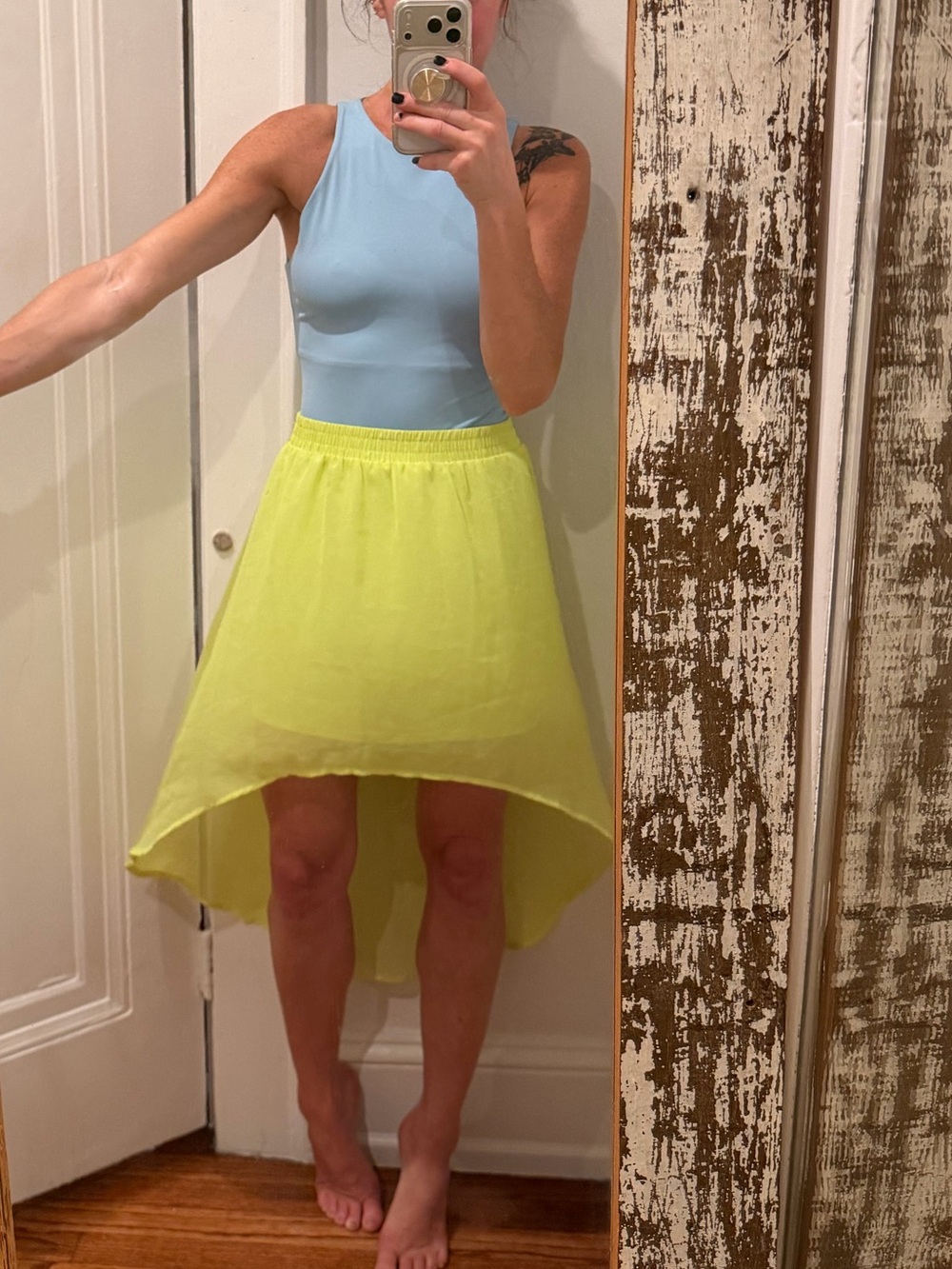 Neon Yellow High-Low Skirt Set